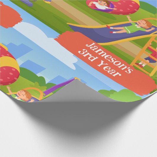 Leuke Speelse Kleurrijke Kinderen Speeltuin Verjaa Cadeaupapier (Hoek)