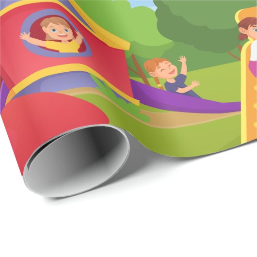 Leuke Speelse Kleurrijke Kinderen Speeltuin Verjaa Cadeaupapier (Rol Hoek)