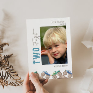 Leuke speelse Monster Trucks foto uitnodiging