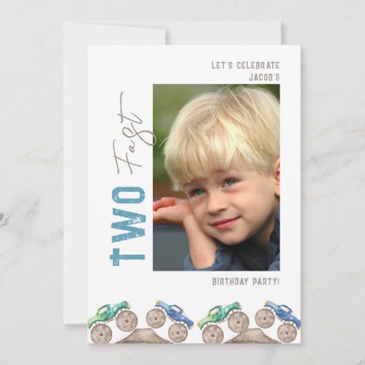 Leuke speelse Monster Trucks foto uitnodiging (Voorkant)