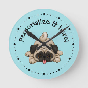 Leuke Speelse Pug Puppy Gepersonaliseerde Klok
