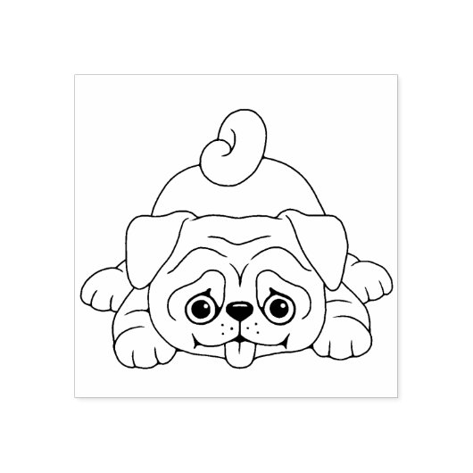 Leuke speelse pug puppy hond rubberen stempel (Afrduk)