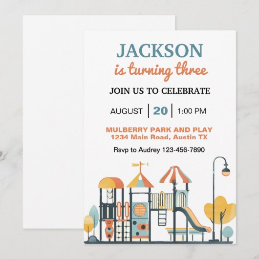 Leuke speeltuin verjaardagsfeestje kaart (Voorkant / Achterkant)