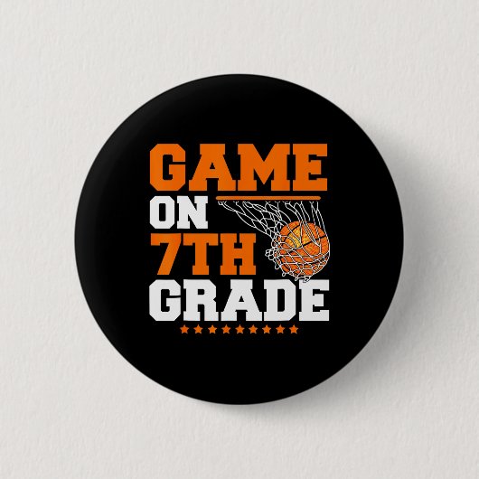 Leuke spelletjes op de zevende klas basketbal eers ronde button 5,7 cm (Voorkant)