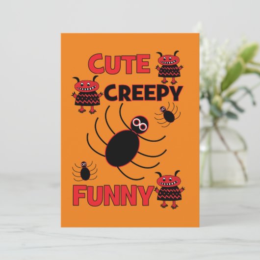 Leuke Spider Grappige griezelige Halloween Feestva Kaart (Staand voorkant)