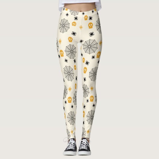Leuke Spinnen Web Skulls Halloween Kostuum Party Leggings (Voorkant)
