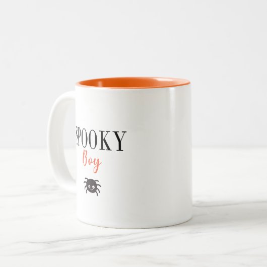 Leuke Spooky Boy Familie Halloween Spider Tweekleurige Koffiemok (Voorkant links)