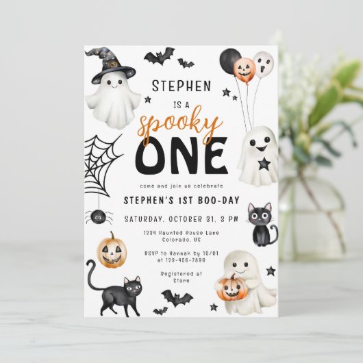 Leuke Spooky Een Ghost Halloween 1e Verjaardag Kaart (Staand voorkant)