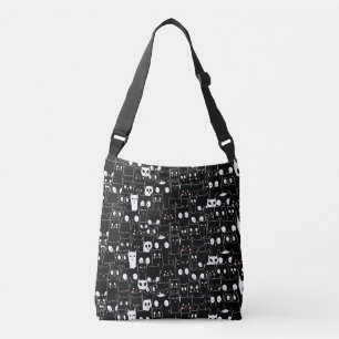 Leuke Spooky Halloween Zwart Wit Cartoon Dier Crossbody Tas