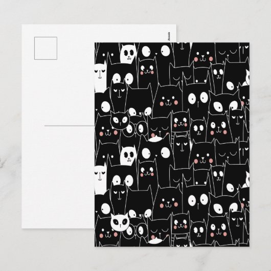 Leuke Spooky Halloween Zwart Wit Cartoon Dier Feestdagenkaart (Voorkant / Achterkant)