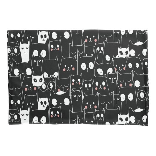 Leuke Spooky Halloween Zwart Wit Cartoon Dier Kussensloop (Voorkant)