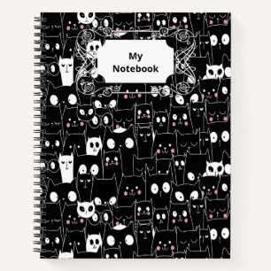 Leuke Spooky Halloween Zwart Wit Cartoon Dier Notitieboek