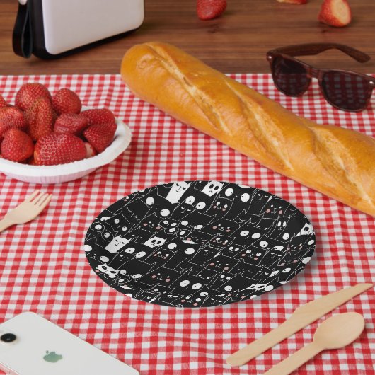 Leuke Spooky Halloween Zwart Wit Cartoon Dier Papieren Bordje (Picknick)