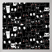 Leuke Spooky Halloween Zwart Wit Cartoon Dier Poster (Voorkant)