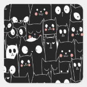 Leuke Spooky Halloween Zwart Wit Cartoon Dier Vierkante Sticker (Voorkant)