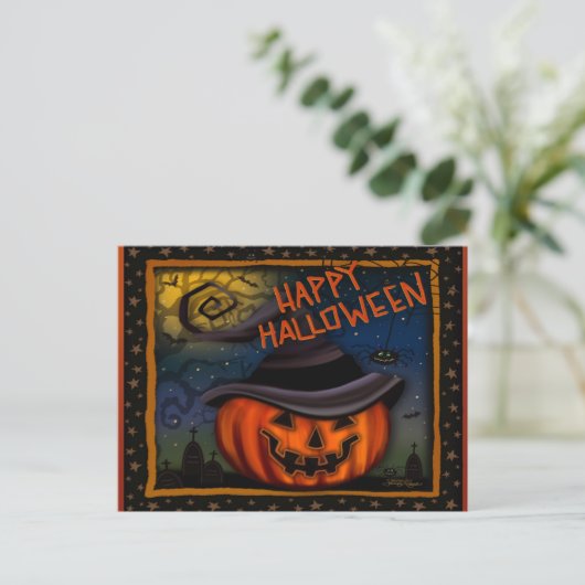 Leuke Spooky Jack O Lantaarn Pompoen Halloween Briefkaart (Staand voorkant)