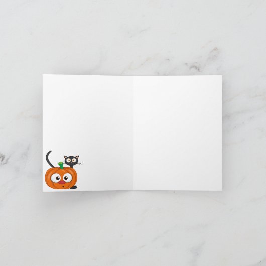 Leuke Spooky Kat en Pompoen Halloween Bedankkaart (Binnen)