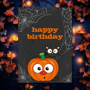 Leuke Spooky Kat en Pompoen Halloween Verjaardag Kaart