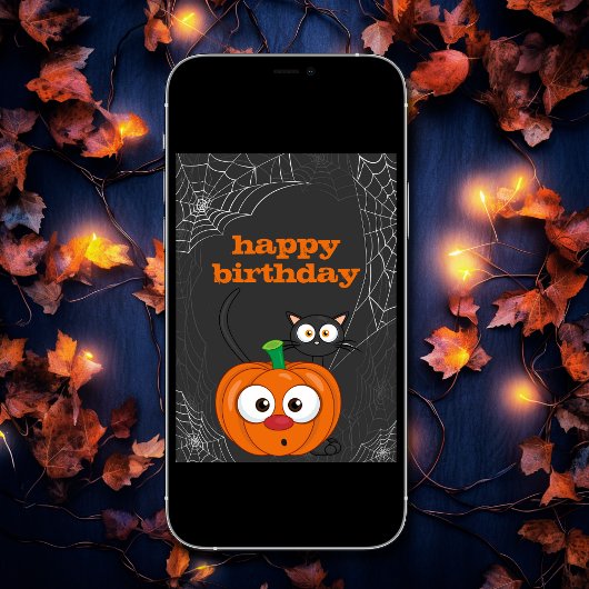 Leuke Spooky Kat en Pompoen Halloween Verjaardag Kaart