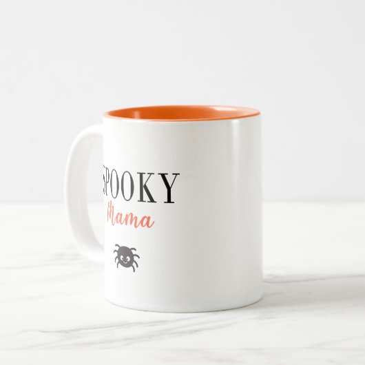 Leuke Spooky Mama Familie Halloween Spider Tweekleurige Koffiemok (Voorkant links)