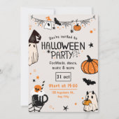 Leuke Spooky Sinaasappel en Black Halloween Party Kaart (Voorkant)