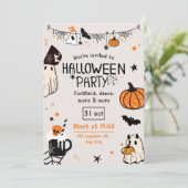 Leuke Spooky Sinaasappel en Black Halloween Party Kaart (Staand voorkant)