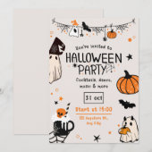 Leuke Spooky Sinaasappel en Black Halloween Party Kaart (Voorkant / Achterkant)