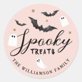 Leuke Spooky Treats Halloween Ghost & Bats Custom Ronde Sticker (Voorkant)