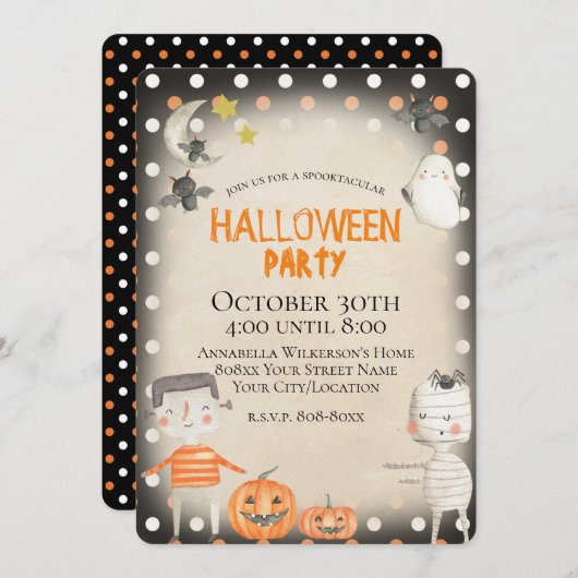 Leuke Spooky Waterverf Halloween Kaart (Voorkant / Achterkant)