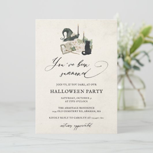 Leuke Spooky Waterverf Kalligrafie Halloween Party Kaart (Staand voorkant)