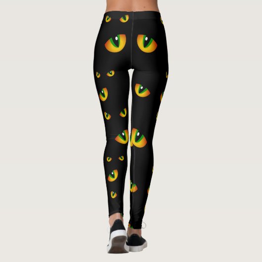 Leuke Spooky Zwart Halloween Kat Ogen in de Nacht Leggings (Achterkant)