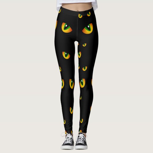 Leuke Spooky Zwart Halloween Kat Ogen in de Nacht Leggings (Voorkant)