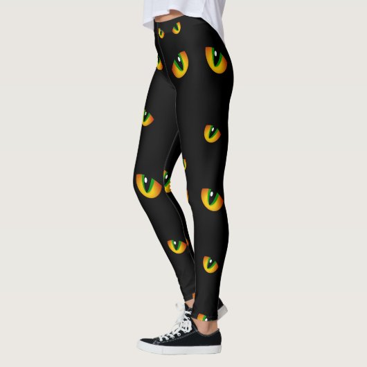Leuke Spooky Zwart Halloween Kat Ogen in de Nacht Leggings (Links)
