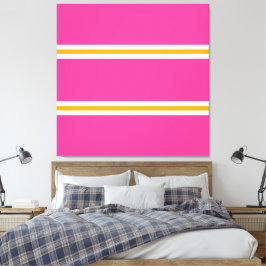Leuke Sportieve Heldere Roze Geel Wit Racing Strip Canvas Afdruk