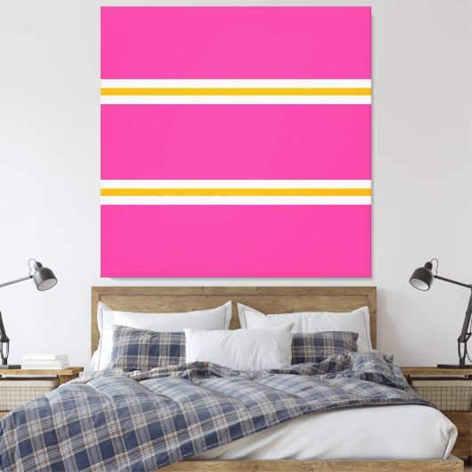 Leuke Sportieve Heldere Roze Geel Wit Racing Strip Canvas Afdruk (Insitu (Slaapkamer))