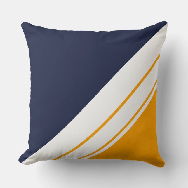 Leuke Sportieve Navy Blauw Geel Wit Racing Stripes Kussen (Voorkant)