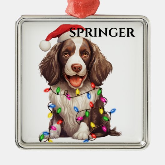 LEUKE SPRINGER SPANIEL HOND MET KERSTVERLICHTING METALEN ORNAMENT (Voorkant)