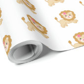 Leuke springleeuw met roze strik cadeaupapier (Rol Hoek)