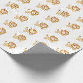 Leuke springleeuw met roze strik cadeaupapier (Hoek)