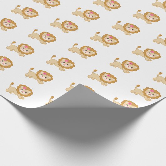 Leuke springleeuw met roze strik cadeaupapier (Hoek)