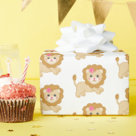 Leuke springleeuw met roze strik cadeaupapier