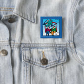 Leuke Sprong Cartoon Skiërs Vierkante Button 5,1 Cm (In situ)