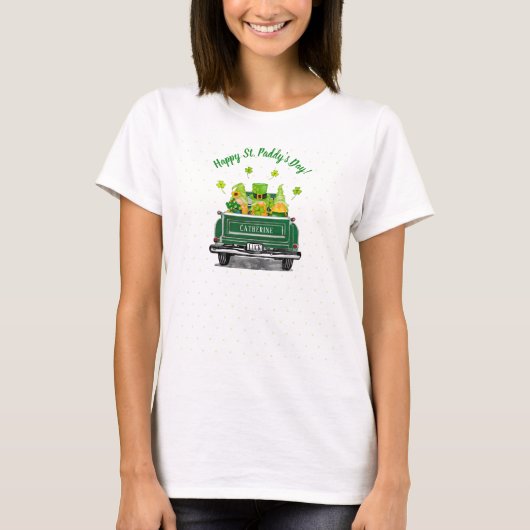 Leuke St. Paddy's Day Gnome  Groene Vrachtwagen T-shirt (Voorkant)