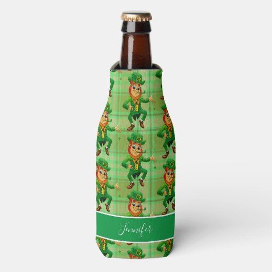 Leuke St Patricks Day Green Leprechaun gepersonali Flesjeskoeler (Fles Voorkant)