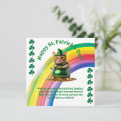Leuke St. Patrick's Day kaart – Kat in pot met gou (Staand voorkant)
