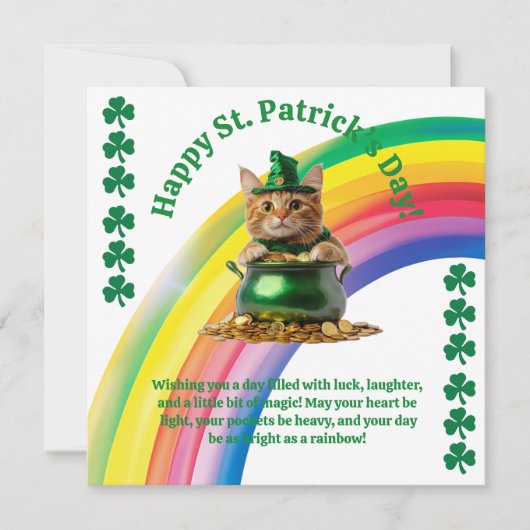 Leuke St. Patrick's Day kaart – Kat in pot met gou (Voorkant)