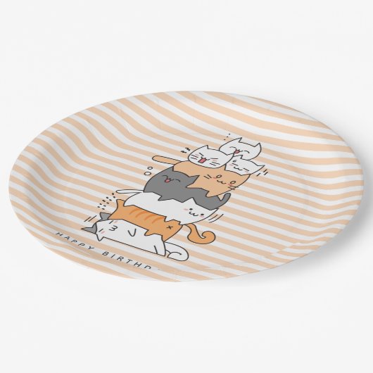 Leuke Stapel van Katten Gelukkige Verjaardag Papieren Bordje (Gekanteld)