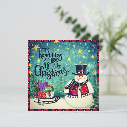 Leuke start om op Kerstmis te lijken Sneeuwman Feestdagenkaart (Staand voorkant)