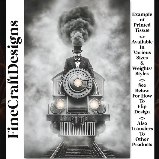 Leuke Steampunk Monochroom Trein AA2 Découpage Tissuepapier