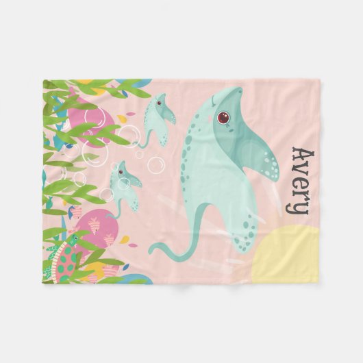 Leuke stekelrog met baby's in de oceaan scene, fleece deken (Voorkant (Horizontaal))